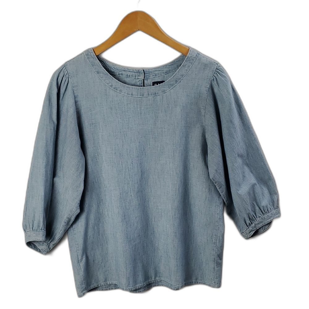 Gap Balloon Sleeve Top 100% Cotton Denim Blouse Sz S, Boho, Casual, Cottagecore